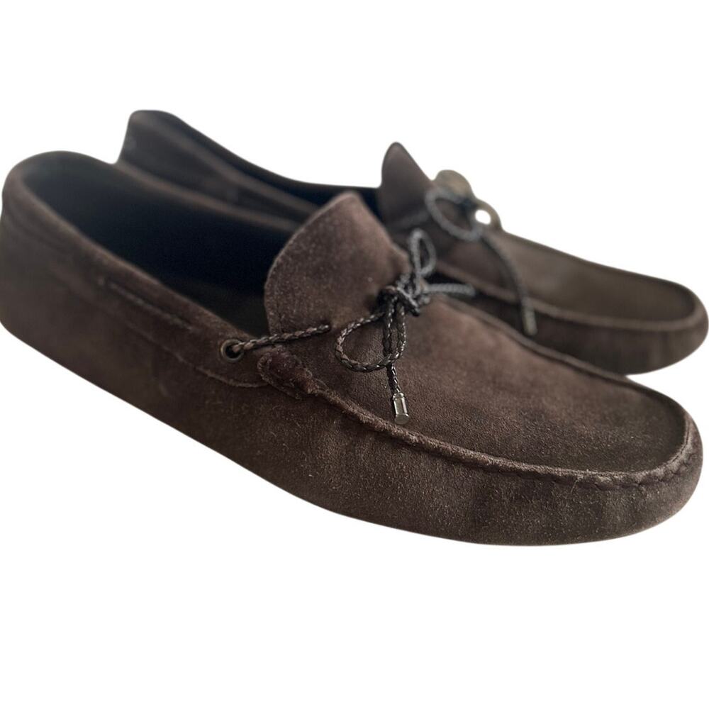 Tod's Gommino Chocolate Brown Suede Leather Braided Bow Driving Moccasin Loafer